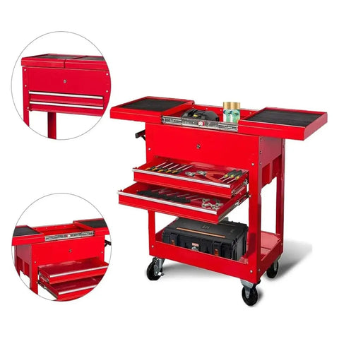Mobile Tool Cart On Wheels For Garage And Workshop Heavy Duty Rolling Organizer With Directional Wheels Two Drawer Chest