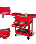 Red Beast Rolling Tool Cart for Garage Workshop with Top Work Surface and 2 Drawer Chest on Wheels, Steel Construction, Large Storage Tray