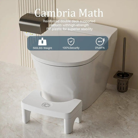 7 Inch Height Toilet Stool For Adults, sturdy bathroom squat stool placed in front of a modern white toilet