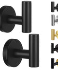 Two Pack Stainless Steel Black Matte Towel Hooks For Wall Mount And Door Hanger shown in various finishes