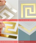 Gold 64 Piece DIY Mirror Wall Sticker Set Removable Adhesive Decals for Home Art Room Bedroom Decor Geometric Greek Key