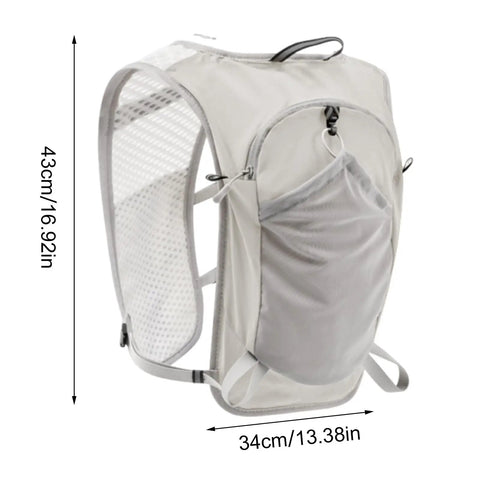 Ultralight Running Vest With Breathable Quick Dry Mesh Chest Pack Hydration Ready Kit, side view showing dimensions and mesh pocket