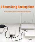 Portable DC UPS Backup Power Supply With 6000mAh Battery Keeps Your Router On Deck And Modems Running Steady Through Outages, 2 devices connected