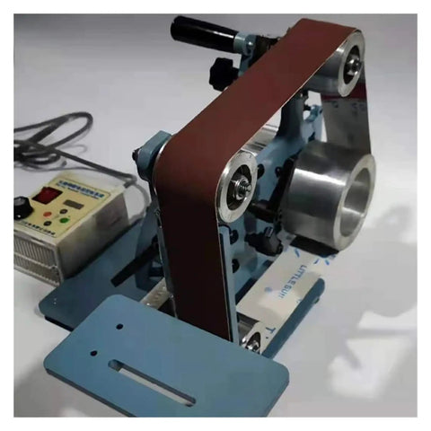 Heavy Duty 750W Electric Belt Grinder And Sharpener With Built Like A Tank Steel Frame And 915X50MM showing belt and controller.