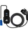 Portable Level 2 EV Charger With 16A 24A 32A Adjustable Output Type 1 J1772 Plug CEE Outlet, black charging box and cable