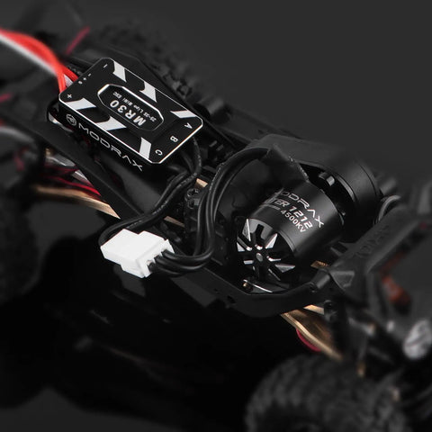 Beefed Up 4500KV Outrunner Brushless Motor and 25A ESC Combo with 11T Pinion Gear for Axial 1 by 30 SCX30 Crawler Upgrade shown