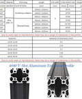 Size chart and side view of Four Piece V Slot 4040 Aluminum Extrusion Profile 59 Inch European Standard Anodized Linear Rail for DIY Projects