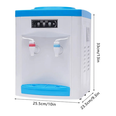 Compact 110V 550W Portable Countertop Water Dispenser With Hot And Cold Water Tiny Desk Side Hydration Station For Home Office Dorm Kitchen Fast Heat And Chill In A Space Saving Mini Tabletop Cooler, shown with dimensions.