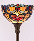 Orange Tiffany Style Floor Lamp With Stained Glass Shade, 12 Inch Wide 71 Inch Tall Torchiere, Antique Bronze Base