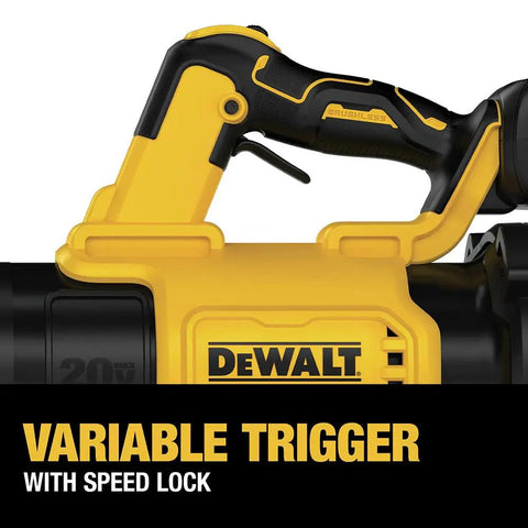 Cordless Leaf Blower Handheld 20V Max XR With 125 MPH Air And 450 CFM, handle and trigger with speed lock feature visible