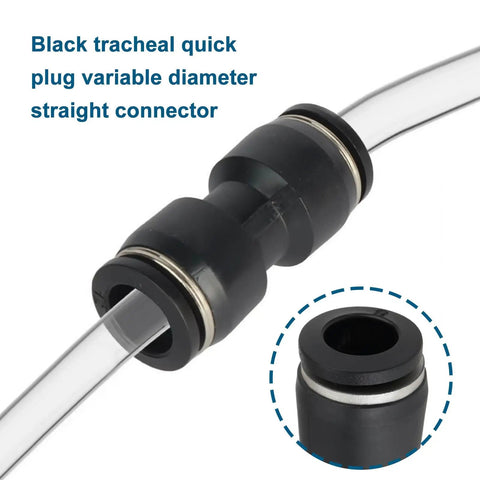 20 Pack 6mm to 8mm Black Straight Reducer Push to Connect Pneumatic Fittings Quick Release Air Connectors close-up view