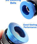 Close-up of Top Shelf Aluminum Air Hose Fittings Kit quick connect coupler showing six ball locks and good sealing performance.
