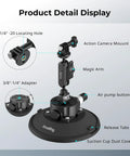 6 Inch Suction Cup Mount With Ball Head Magic Arm For Action Cameras On Car Windshield Display