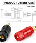 Dead Simple Plug And Play Speaker Binding Posts, M5 By 50mm Pure Copper Audio Terminals, product dimensions with red and black connectors.