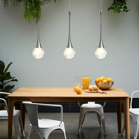 Three Pack 12W Adjustable Led Bubble Glass Orb Pendant Lights For Kitchen Island And Vanity Mounts In Brushed Nickel Finish