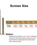 Screw size guide for Sturdy Solid Brass Barn Door Pull Handle Kit with different lengths for various door thicknesses