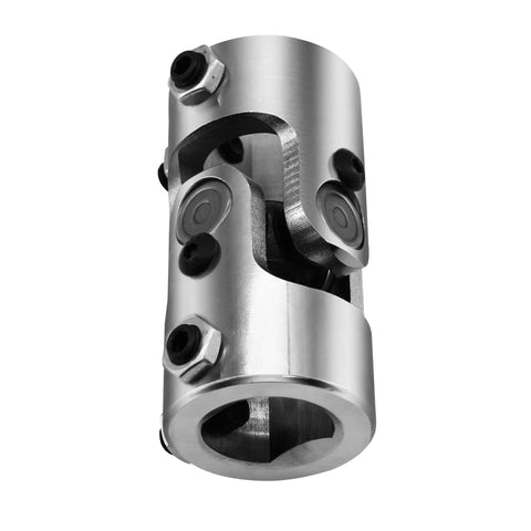Beefy Pro Grade 1 Inch Double D Chrome Steering Universal Joint Shaft 83mm Total Length 4000 RPM Max Speed 35 Degree Operating Angle Great For Grinding Machines Automotive Parts Levelers And Automated Parking Lifts, chrome U-joint front view