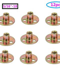 Built Like A Tank Zinc Plated Carbon Steel Screw In T Nuts With 5 16 18 Thread And Round Base Flange for furniture assembly, pack of 12.