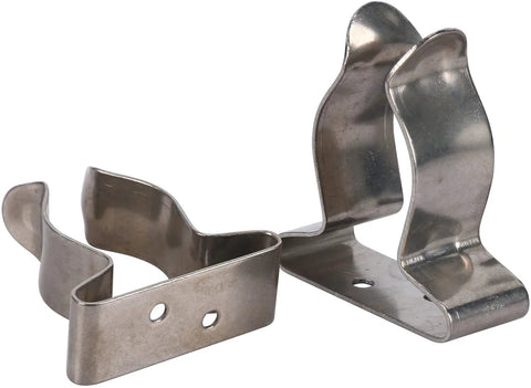 Boat hook spring clamp holder bracket clip, stainless steel; pair with mounting holes.