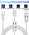 Beefy Two Prong Four Foot Extension Cable With Three Outlets Flat Power Cord Tamper Guard ETL Listed Outlet Saver