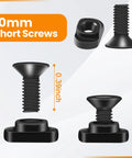 PUKESI 12-pc T-nut and screw set for M-Rails; 10mm short screws, nuts, 3 Allen wrenches, front view, black