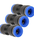 Super Easy Straight Push Connector Kit with 30 Pcs Of Durable Pneumatic Tube Fittings For Air Lines In Sizes 1 4 5 16 And 3 8 Inch Perfect For Fast Hookups On Systems Working Between 32 To 140 Degree F. black and blue straight push connectors for pneumatic air tubes
