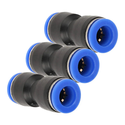 Super Easy Straight Push Connector Kit with 30 Pcs Of Durable Pneumatic Tube Fittings For Air Lines In Sizes 1 4 5 16 And 3 8 Inch Perfect For Fast Hookups On Systems Working Between 32 To 140 Degree F. black and blue straight push connectors for pneumatic air tubes