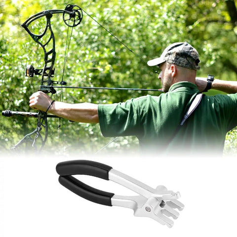 Archery D Loop Pliers For Compound Bow D Ring Install Tool Aluminum Anti Rust Durable Gear next to archer with bow