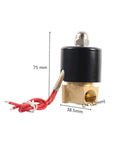 Brass Ball Valve With Solenoid Actuator For Hot And Cold Water, 12V 24V Or 220V AC Power, Quarter Inch Internal Thread, Stop Valve For Garden Hoses, Water Pumps, Rainwater Systems, DIY Friendly Easy Install, Durable Control Switch. 1/4 inch brass solenoid valve with red wires and 75 mm height