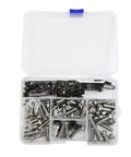 Complete Fairing Bolt Kit For ZX6R 636 ZX6RR Sportbike Track Pack 155 Piece Stainless Steel Hardware Set With Socket Head Bolts Flange Bolts Washers Windshield Fasteners And Two Wrench Tools For A Slick Factory Quality Fit. 155-piece stainless fairing bolt kit in plastic case, bolts and fasteners arranged