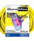 Heavy Duty Outdoor Extension Cord For Yard And Jobsite Use 15 Amp 1875 Watt Capacity Bright Yellow Jacket product packaging.