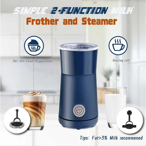 Two In One Milk Frother And Steamer, Quiet Electric Milk Warmer For Hot Foam And Steamed Milk, No Fuss At Home Cafe Barista, Fast Two To Three Minute Foam For Lattes Cappuccinos Macchiatos, Blue