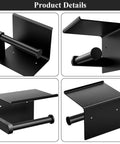 Toilet Paper Holder With Shelf And Towel Hooks Wall Mount Easy Install Adhesive Or Screw Mount Stainless Steel Matte Black Bathroom Organizer Kit With Phone Shelf Rust Resistant Dope Storage Solution