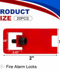 Close-up of a red lockout tab with measurements from the 20 Pack Red Lockout Kit For Electrical Safety, Circuit Breaker Locks.