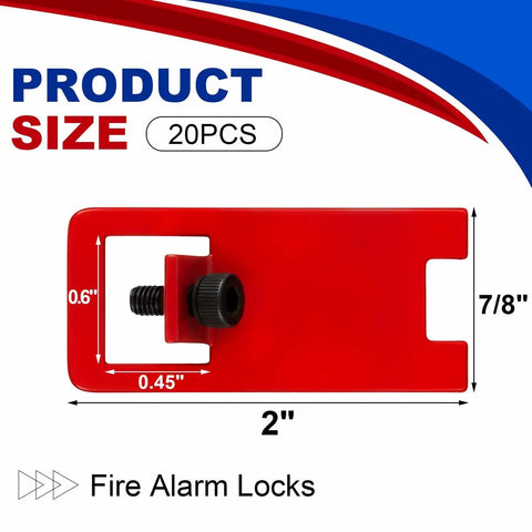 Close-up of a red lockout tab with measurements from the 20 Pack Red Lockout Kit For Electrical Safety, Circuit Breaker Locks.