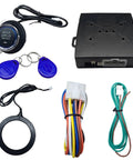Push Start Button Kit For Most DC12V Cars, One Touch Engine Start Upgrade components including smart button, wiring, and RFID tags