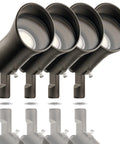 Showscape Collection LED MR16 Landscape Accent Lights Wall Wash Spotlight, 30 Degree Spread In Olde Bronze, 5W Outdoor Garden Lighting, Includes Lamp And Connectors, 4 Pack, showing four bronze spotlights lined up in parallel.