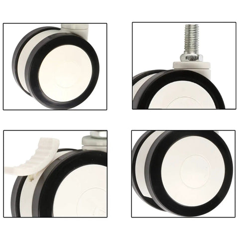 Badass Heavy Duty Trolley Casters Featuring Slick Polyurethane Wheels And Rock Solid Double Rotary Brakes For Furniture And Medical Equipment Rolling Smoothly close-up of double wheels and swivel brakes