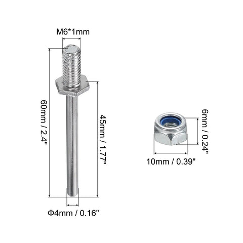 Pack Of 3 Steel Landing Gear Axles For RC Planes, Five Thirty Second Inch Diameter By Two Point Four Inch Total Length, M6 Thread, Wheel Drive Shafts With Nuts, Heavy Duty RC Aircraft Landing Gear Components