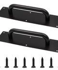 Large Slick Black Stainless Steel Heavy Duty Barn Door Pulls 2 Pack Pull Push Plate Handles For Wooden Or Composite Doors With Mounting Screws 11.81 Inches By 3.15 Inches, front view with screws