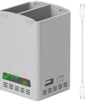 Dual Bay Drone Battery Charger Dock For Lito 1 And Lito X1, Intelligent Fast Charge Station with smart chip in gray, USB port visible.