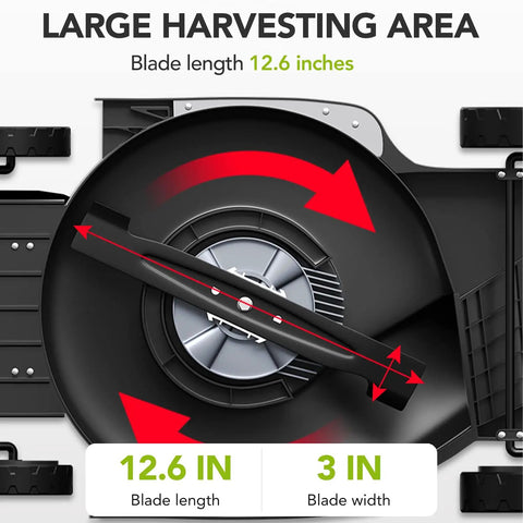 Close-up of Corded Electric Lawn Mower 12 Amp Grass Cutter blade showing a 12.6-inch cutting length for tight spots and small yards.