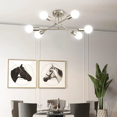 Dope Modern Sputnik Chandelier Ceiling Light Fixture With Six Lights, Industrial Metal Dining Room Pendant installed in dining room