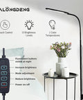 LED Floor Lamp With Dimmable Color Temperature And Height Adjustable Gooseneck For Reading, shown in a modern room setup