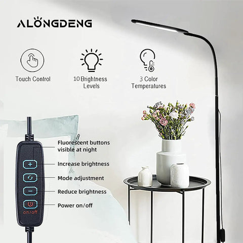 LED Floor Lamp With Dimmable Color Temperature And Height Adjustable Gooseneck For Reading, shown in a modern room setup