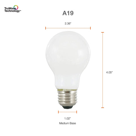 TruWave Natural Series A19 LED Bulbs For Home Lighting, 60W Equivalent, 8W Low Power, medium base, frosted bulb dimensions