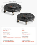 Heavy Duty Trash Can Dolly For 20 32 44 And 55 Gallon Bins Two Pack with smooth swivel wheels, black polypropylene, 18" diameter.