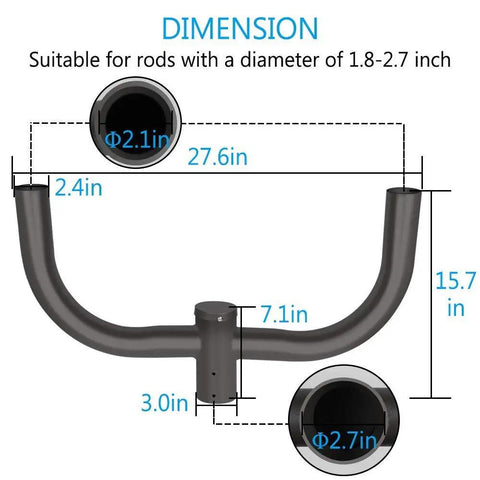 Dimensions of dual bullhorn mounting brackets for LED parking lot lights showing round pole mounts, 180 degree.