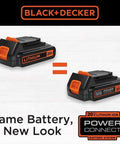 Two 20V lithium-ion batteries for Cordless Sweeper With Power Boost For Quick Yard Cleanup On Driveways Decks And Garages Includes Battery And Charger 20V Max Leaf Blower Style Tool For Debris Removal shown with brand logo.
