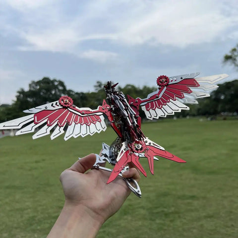 Killer 3D Metal Puzzle For Adults Falcon Predator Eagle Model Kit With DIY Assembly Mechanical Bionic Bird For Brain Teasers And Hobbyists Ideal Gift For Model Enthusiasts Science Lovers And Collectors 279 Pieces, hand-held red and silver metal eagle